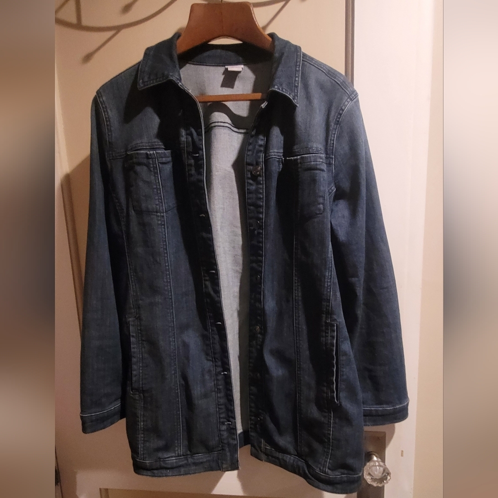 Chico's Dark Blue Denim Jacketic Size 2 Chicos